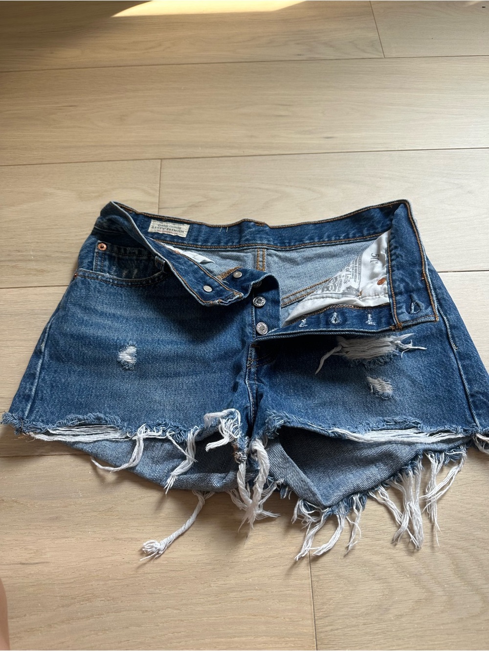 Denim Distressed High-Waist Women's Shorts - Blue - Picture 1 of 3